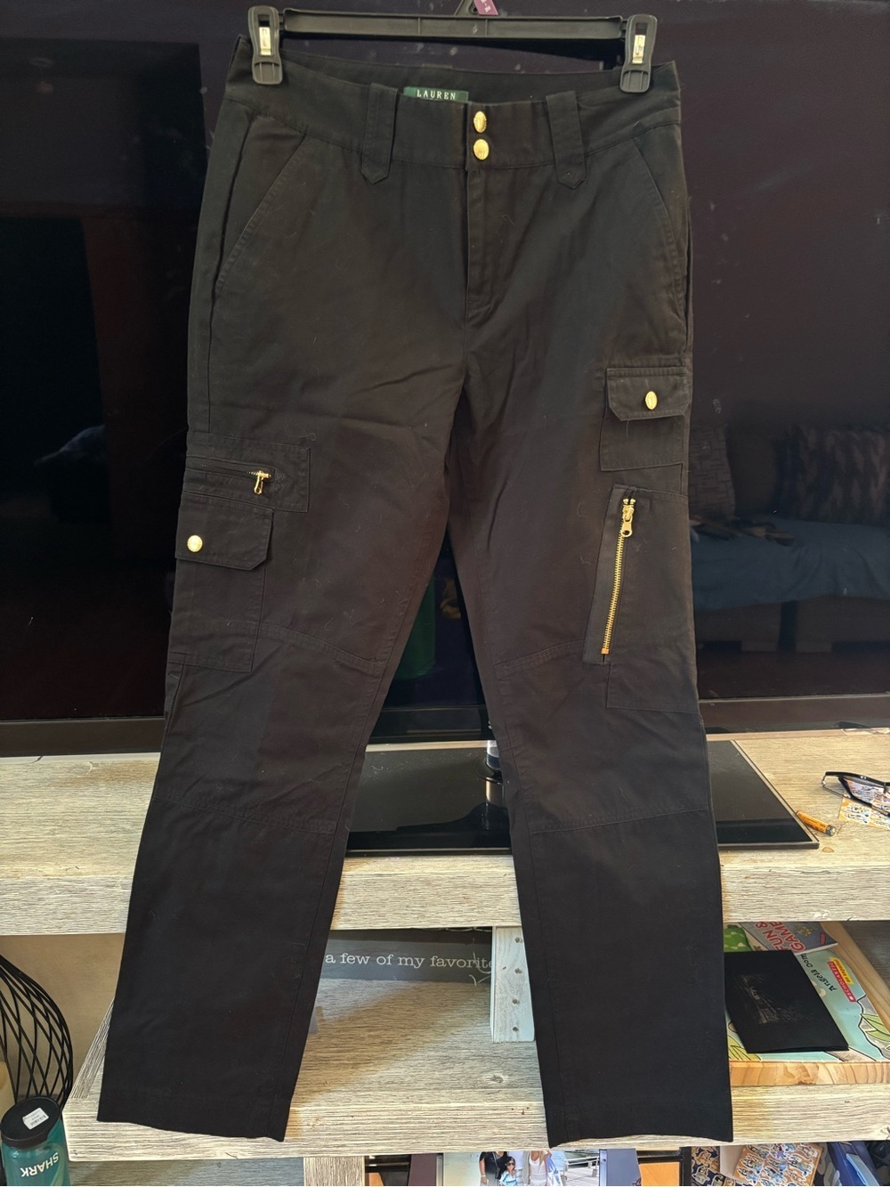 Lauren Ralph Lauren Black Cargo Pants with Gold Zippers - Picture 2 of 9